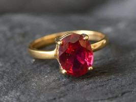 Natural Oval 4 Ct Red Ruby 14K Yellow Gold Plated Ring for men/Woman - £66.52 GBP