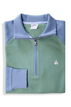 Brooks Brothers Mens Green Blue Two Tone Cotton 1/2 Zip Sweater, 2XL XXL... - $78.71