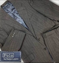 Polo Ralph Lauren Suit 42R 2 Pc Gray Pinstriped Jacket 36x28 Pants Wool VTG USA - $167.47