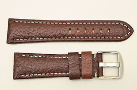 24mm Genuine Leather BROWN  Watch Band padded strap silver tone buckle - £15.55 GBP