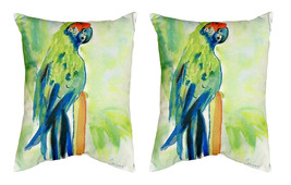 Pair of Betsy Drake Green Parrot No Cord Pillows 16 Inch X 20 Inch - £63.15 GBP