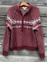 Woolrich Womens MEDIUM Lambs Wool Fair Isle Pullover Sweater 3/4 zip Snowflake - £19.68 GBP