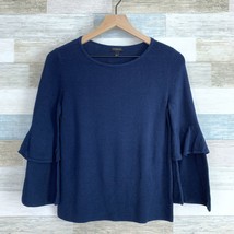 Talbots Tiered Flare Sleeve Sweater Navy Blue Scoop Neck Cotton Womens S... - £19.75 GBP