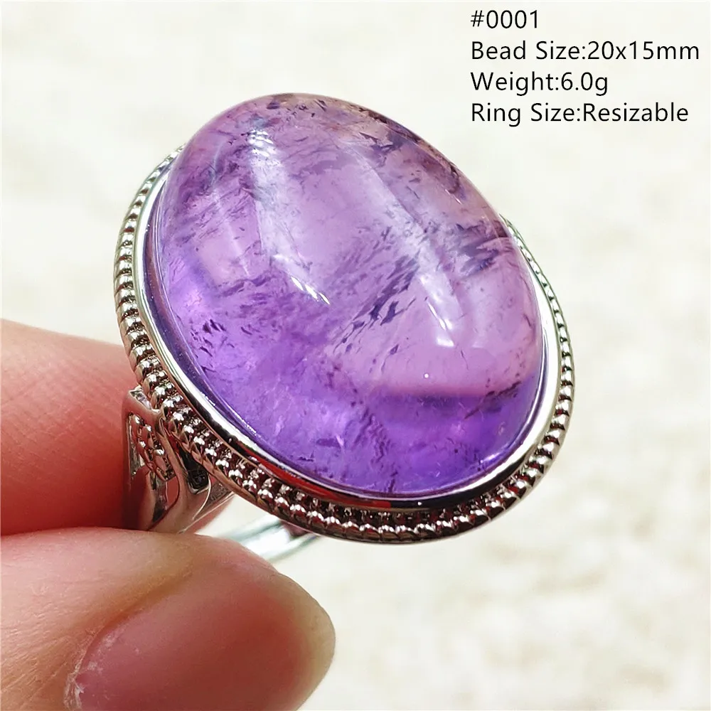 Natural Purple Amethyst Quartz Adjustable Ring Woman Men 20x15mm Amethyst Jewelr - £24.53 GBP