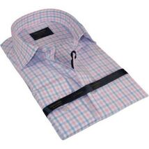 Men 100% Cotton Shirt Manschett Quesste Turkey Slim Fit 6019-01 Pink Checkers image 3
