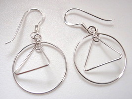 Circle and Triangle Hang at Right Angles Dangle Earrings 925 Sterling Silver - £5.01 GBP
