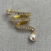 Vintage Brooch Gold-tone Rhinestone Pearl Squiggle Dimensional 80s Like New - $323.11 MXN