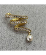 Vintage Brooch Gold-tone Rhinestone Pearl Squiggle Dimensional 80s Like New - $23.85 CAD