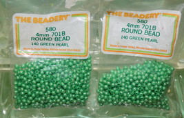 4mm ROUND BEADS THE BEADERY PLASTIC GREEN PEARL 2 PACKAGES 1,160 COUNT - $3.99
