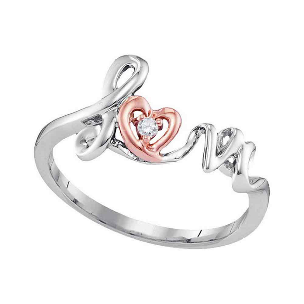 10k Two-tone Rose Gold Womens Round Diamond Heart Love Ring .02 Cttw