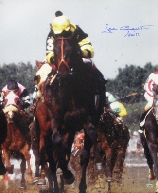 Jean Cruguet signed Kentucky Derby Horse Racing 16x20 Photo Vertical w/ Slew 77 - $68.95