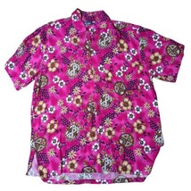 Blue Sky MENS  XL Pink Turtles Floral Hawaiian Short Sleeve Button Shirt VTG - £17.29 GBP