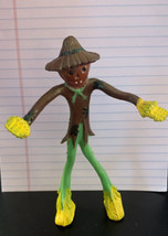 Vintage Rubber Bendy Scarecrow With Pumpkin Head Brown Jacket Green Pants 1980s - £4.02 GBP