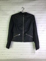 New York &amp; Company Faux Leather Moto Biker Jacket Knit Inset Black Women... - £41.19 GBP