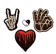 4 Skeleton Iron On/ Sew Patches Skeleton Hand Bleeding Heart - £4.31 GBP