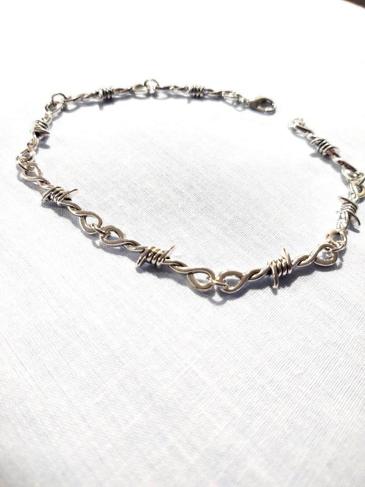 Barb Wire Barbed Wire Twist Chain Link Ankle Bracelet 11 Inches Unisex Gothic Item image 3
