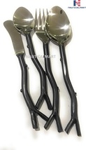 Silverware Cutlery Set Stainless Steel Flatware with Wood Stem Design Ha... - £35.92 GBP