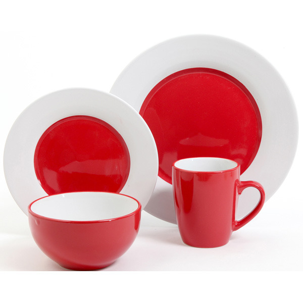 Primary image for Holiday Red  And White Circle 16 Piece Dinnerware Set Service For 4 