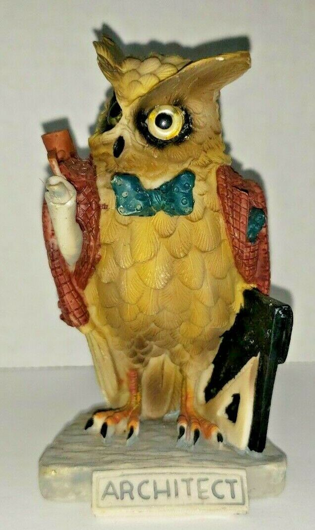 Primary image for Vintage 1993 Anthropomorphic Owl Art Desk Décor Title "Architect" Paper Weight.