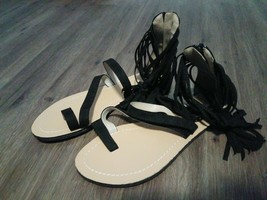 Chase &amp; Chloe Asher-6 Black Ankle Zip Up Open Toe Ring Sandals US SIZE 7 - £5.82 GBP