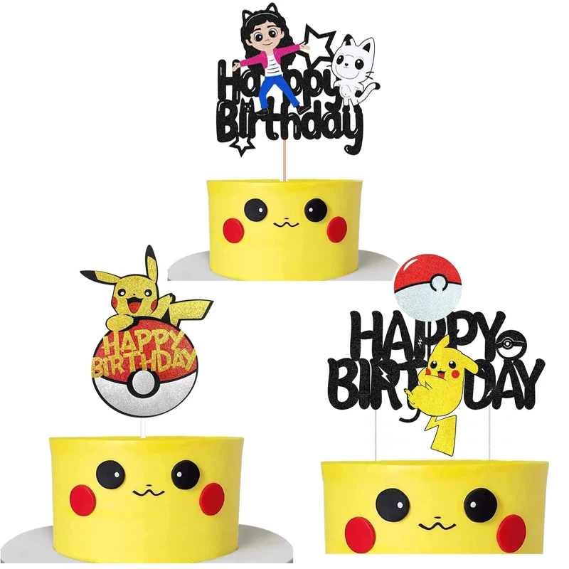 New Pokemon Pikachu theme kawaii anime figure kawaii glitter cake insert plate - £9.09 GBP