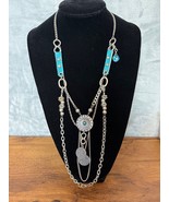 Turquoise Silver Tone Multi-Layer Necklace Charms Coastal Cowgirl Western - $23.82