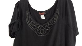Women&#39;s Short Sleeve Shirt Plus Size 1X in Black Satin Embellishments - $9.36