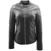 DR257 Women&#39;s Leather Classic Biker Style Jacket Black - £108.03 GBP