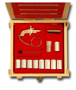 GOLD Key Ring BERLOQUE pinfire gun flintlock caps pistol Complete Set WOOD Box - $170.00