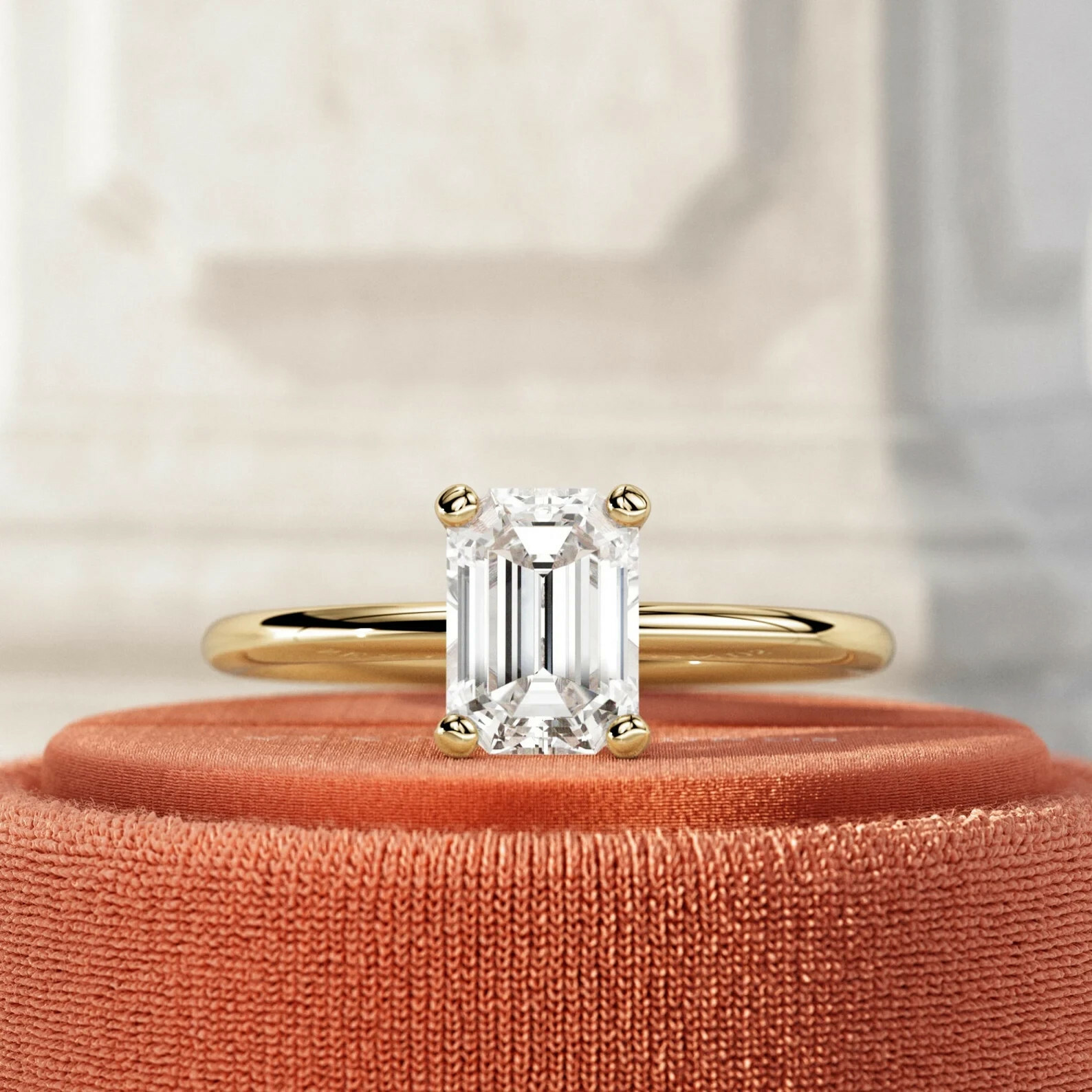 1 CT Emerald Cut F VVS2 Lab Grown CVD Diamond Engagement Ring in 14K 18K Gold Item image 2