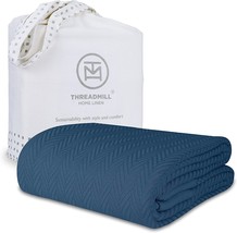 Threadmill 100% Pure Cotton, Luxury Queen Size Folkstone Blanket - Herringbone - £70.32 GBP