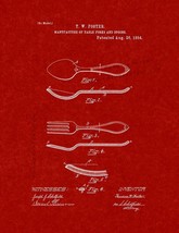 Table Forks And Spoons Patent Print - Burgundy Red - £6.35 GBP+