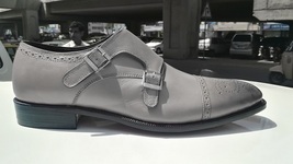 Handmade Men&#39;s Monk Shoes, Men Gray Color Leather Double Monk Strap Formal Shoe - £127.79 GBP