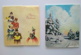 Christmas Greeting Cards Lot Of 2 Singing Carolers Trees Vintage Happy New Year - £6.64 GBP