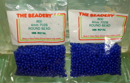 4mm ROUND BEADS THE BEADERY PLASTIC ROYAL BLUE 2 PACKAGES 1,600 COUNT - £3.13 GBP