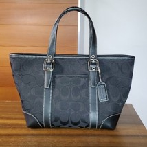 Coach Mini Tote 6043 Black Signature Jacquard Fabric Leather Double Handles Y2K - £98.68 GBP