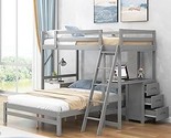 Twin Over Full Bunk Bed L-Shaped With Desk And Drawers, Wooden Loftbed A... - £831.04 GBP