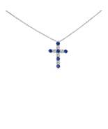 Elegant 18K White Gold Diamond &amp; Blue Sapphire 11 Stone Cross Pendant Ne... - £7,183.34 GBP