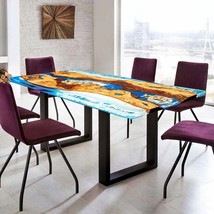 Large Epoxy Ocean &amp; Live Edge Ebony Wood Table | Custom Resin River Table for Ho - $186.07+