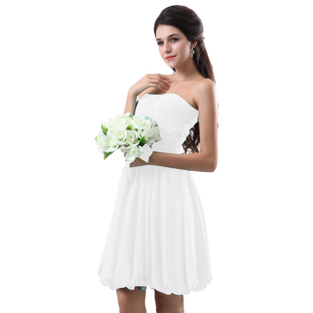 Kivary Women's Short Pleated Beach Bridesmaid Dresses Knee Length White US 6