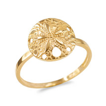 10K Yellow Gold Dainty Sand Dollar Ladies Ring - $147.83