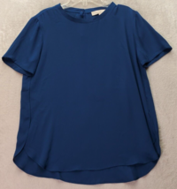 LOFT Blouse Top Womens Small Blue 100% Polyester Short Casual Sleeve Round Neck - £14.74 GBP