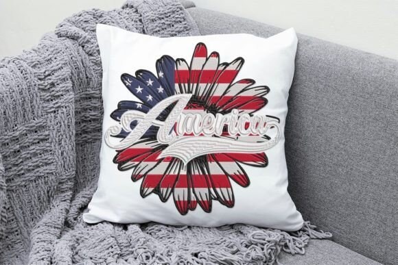 US Sunflower Patriotic Embroidery Design - $3.50