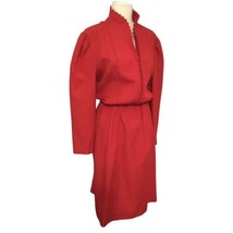 RK Originals High Neck Shirt Dress L Vintage 70s Red Long Puff Sleeve Pl... - £31.25 GBP