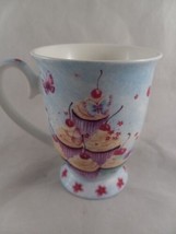 The Leonardo Collection pedestal Tea Coffee Mug 8 oz Cupcakes  Fine Bone... - $9.78