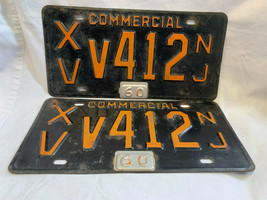 Vtg 1960 N.J. Commercial Vehicle License Plates Tag Set &#39;XV V412&#39; Black ... - £79.20 GBP