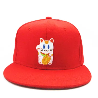 Lucky Cat Embroidery Cotton Baseball Cap Hip-hop Cap Adjustable Snapback Hats fo - £83.53 GBP