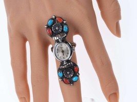 sz9.5 Vintage Navajo Sterling turquoise and coral watch ring - £146.75 GBP