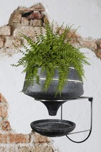 Rustic Traditional Black Clay Pot Wall Planter With Drip Dish And Wire S... - $59.99