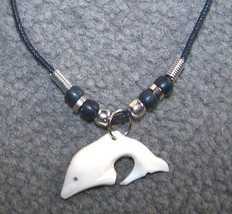 2 Dolphin Pendant With Black Rope New Cut Bone Necklace Mens Womens Dolphins - £5.34 GBP